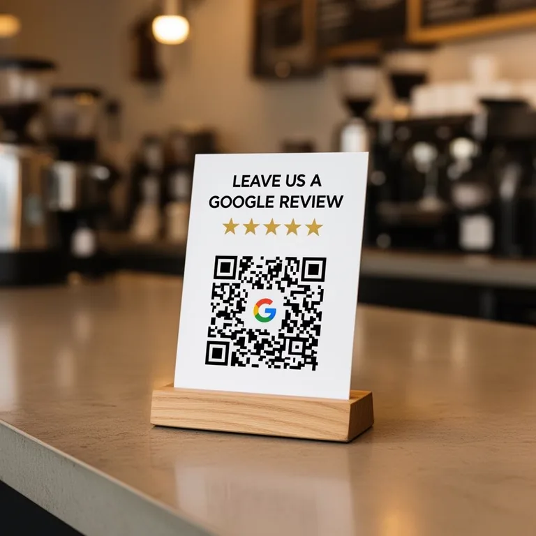 Google reviews — Restaurants, shops, services — one sticker, lifetime of reviews. Restaurant storefront window decal with a QR code linking to Google reviews
